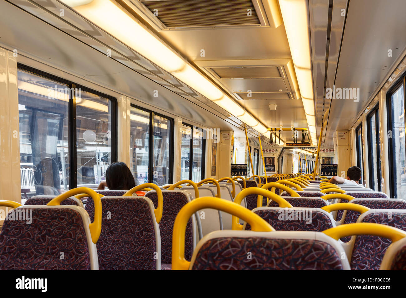 All'interno della carrozza del treno a Bisbane BNE Internazionale stazione terminale, Queensland Oceania australiana Foto Stock