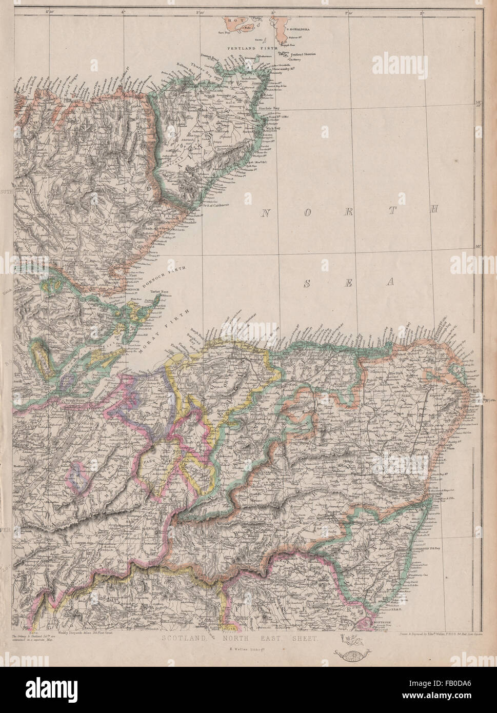 Scozia nord-est. Grampian Highlands Aberdeenshire. Ferrovie.WELLER, 1862 Mappa Foto Stock