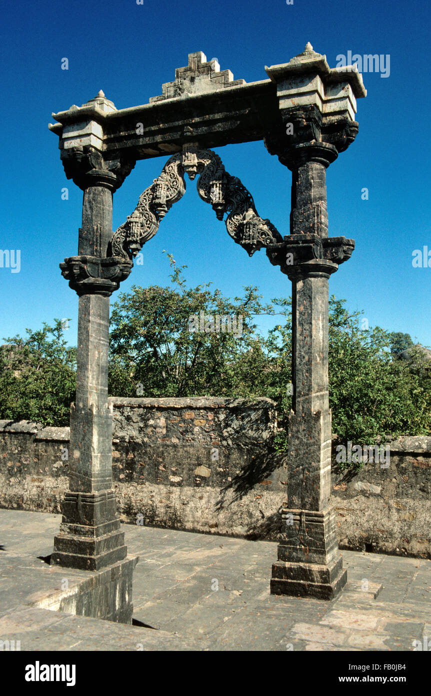 Ornato cancello di ingresso o Gateway in forte di Chittorgarh, Rajastan, India Foto Stock