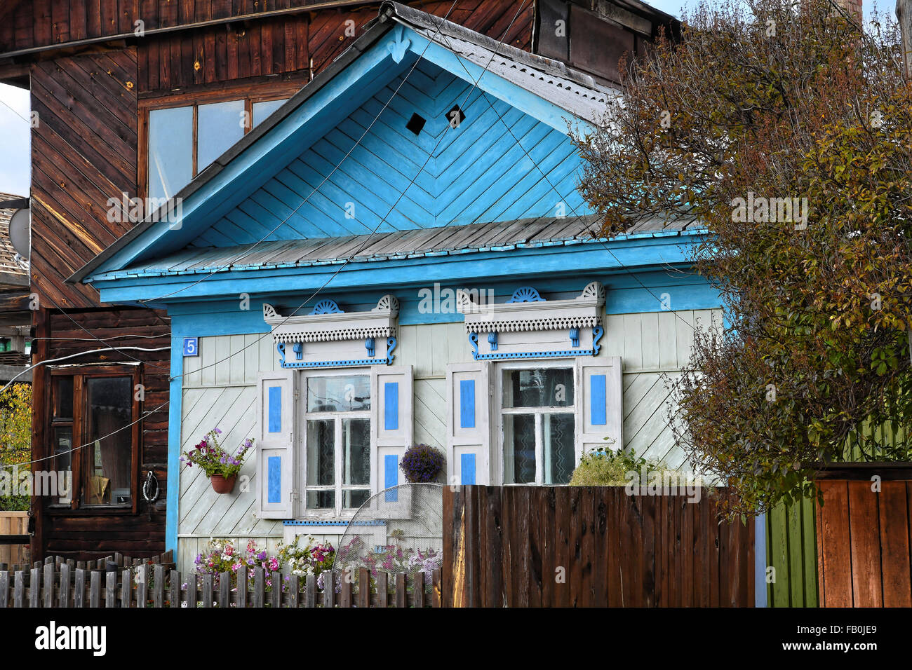 Casa a Listvyanka sul lago Baikal in Russia. Foto Stock