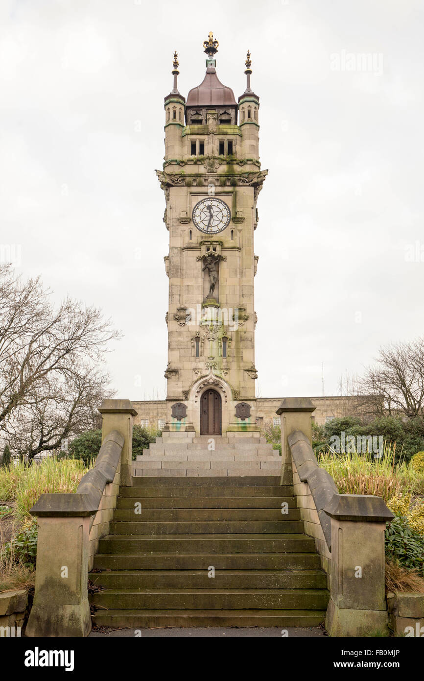 La Whitehead torre dell orologio nella torre dei giardini, Bury, Greater Manchester, Inghilterra, Regno Unito Foto Stock