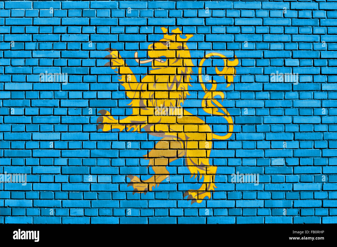 Bandiera della Oblast di Leopoli dipinta su un muro di mattoni Foto Stock