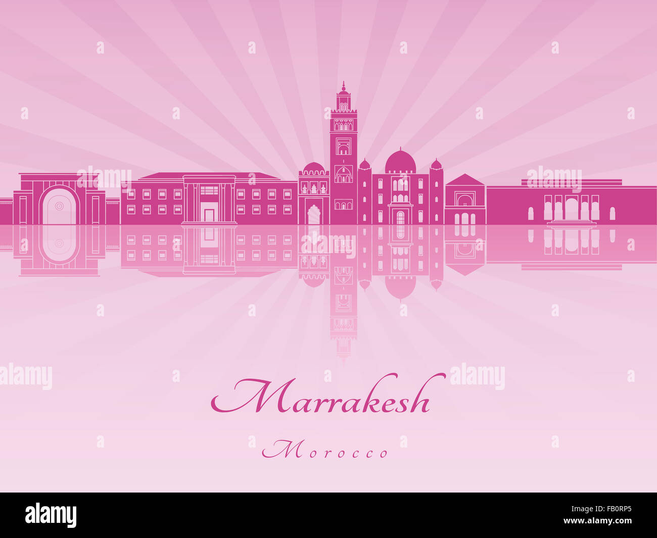 Lo skyline di Marrakech in viola orchidea radiante in modificabile file vettoriali Foto Stock