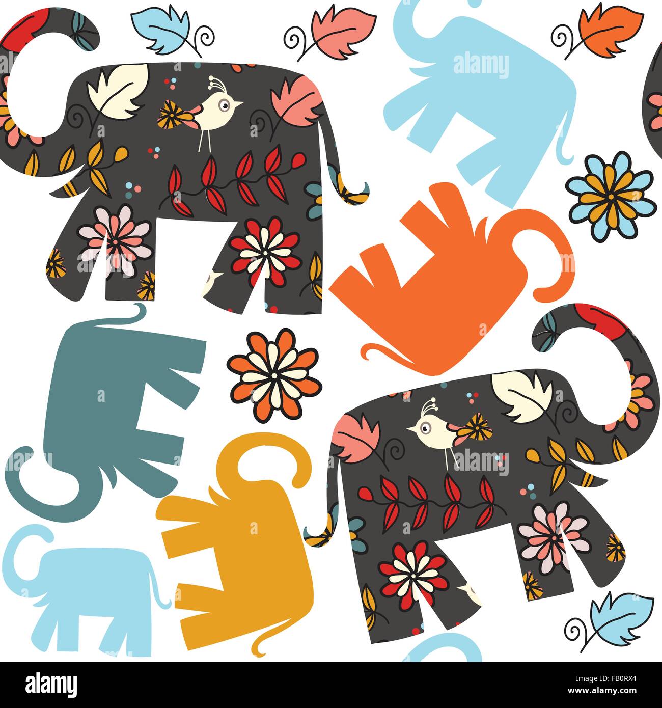 Carino seamless pattern con elefanti e seamless pattern in swatch menu, illustrazione vettoriale Illustrazione Vettoriale