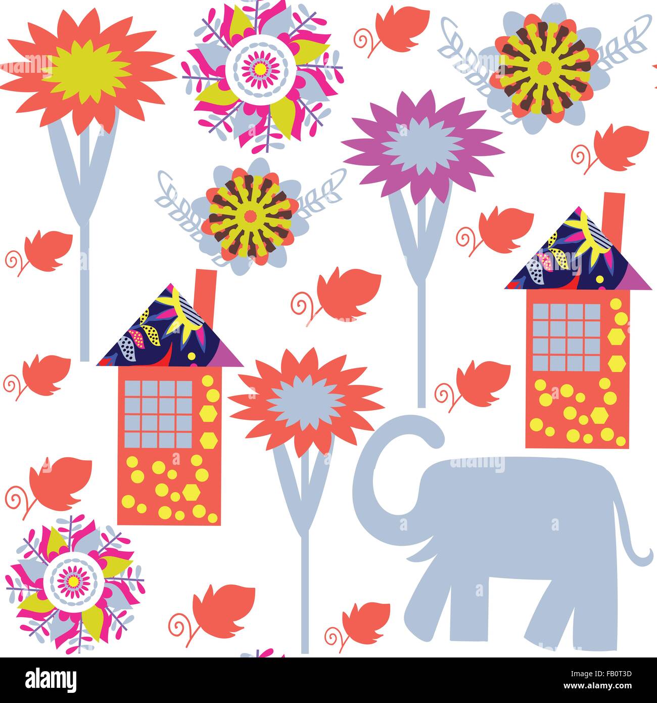 Modello senza cuciture con elefanti e seamless pattern in swatch menu, illustrazione vettoriale. Texture carino per la progettazione Illustrazione Vettoriale