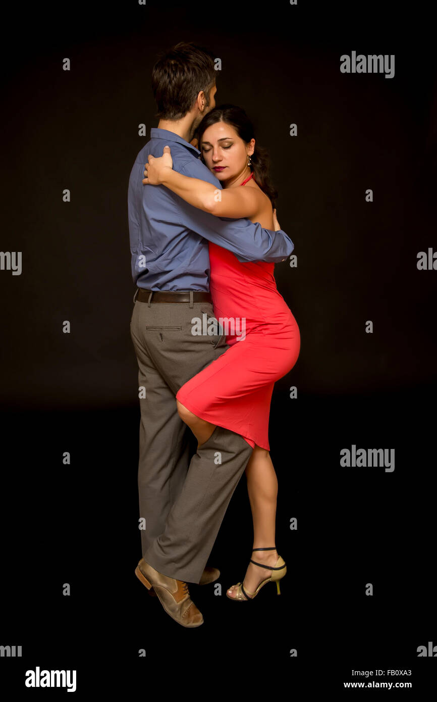 Vista in coppia di ballerini di tango Foto Stock