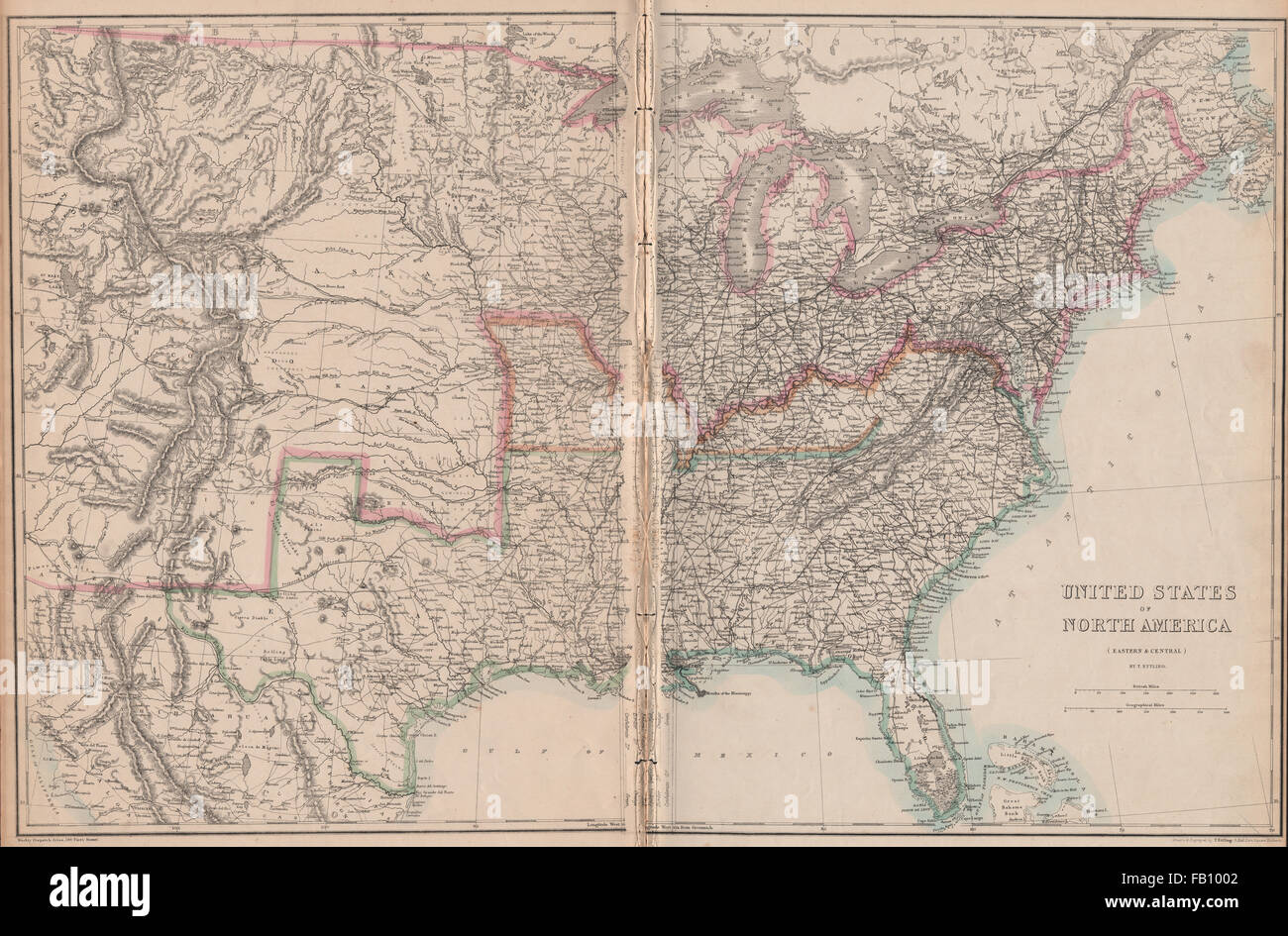 La guerra civile USA mostra confederato dell'Unione e stati di confine. ETTLING, 1862 mappa vecchia Foto Stock