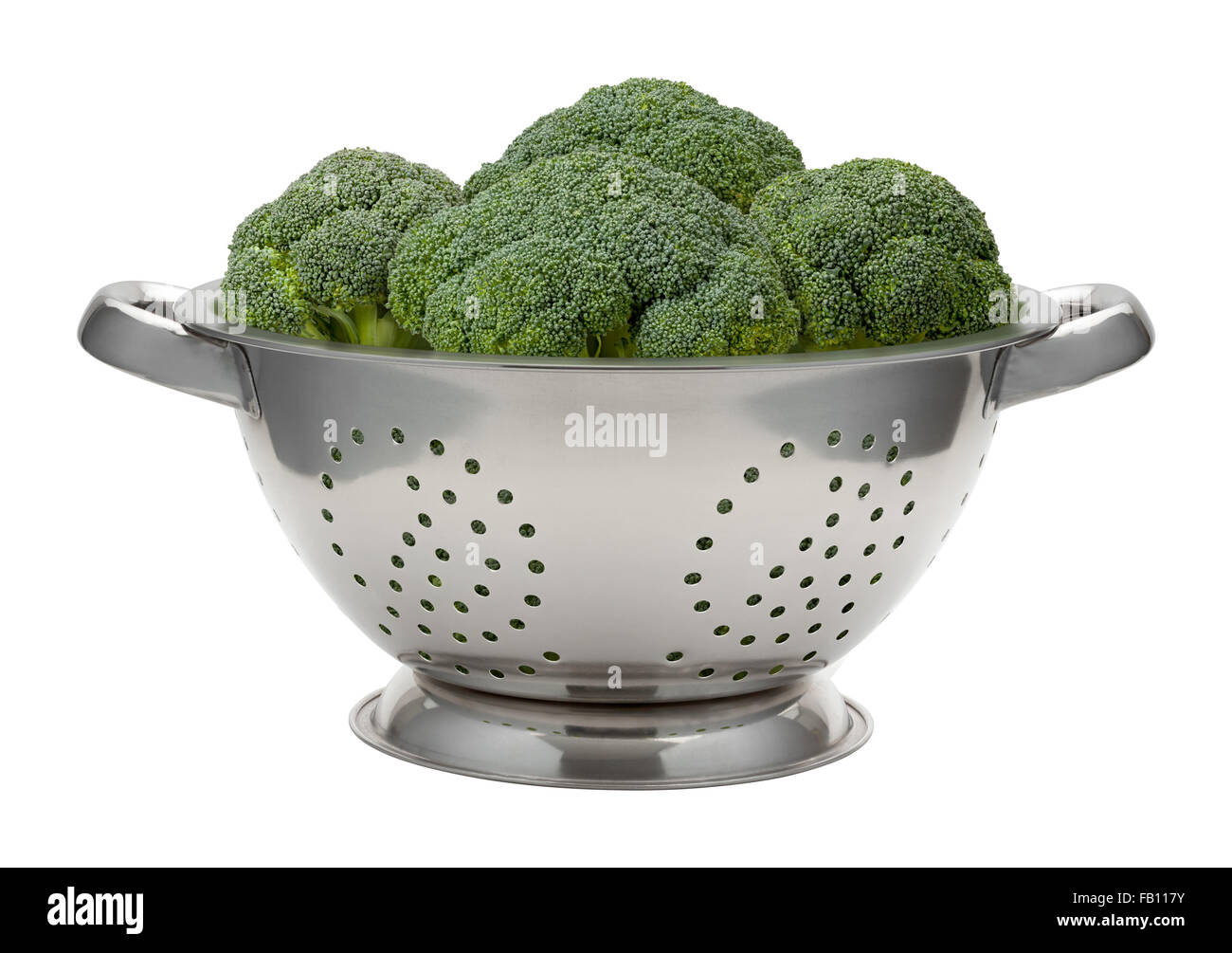 Broccoli freschi in un acciaio inossidabile scolapasta Foto Stock