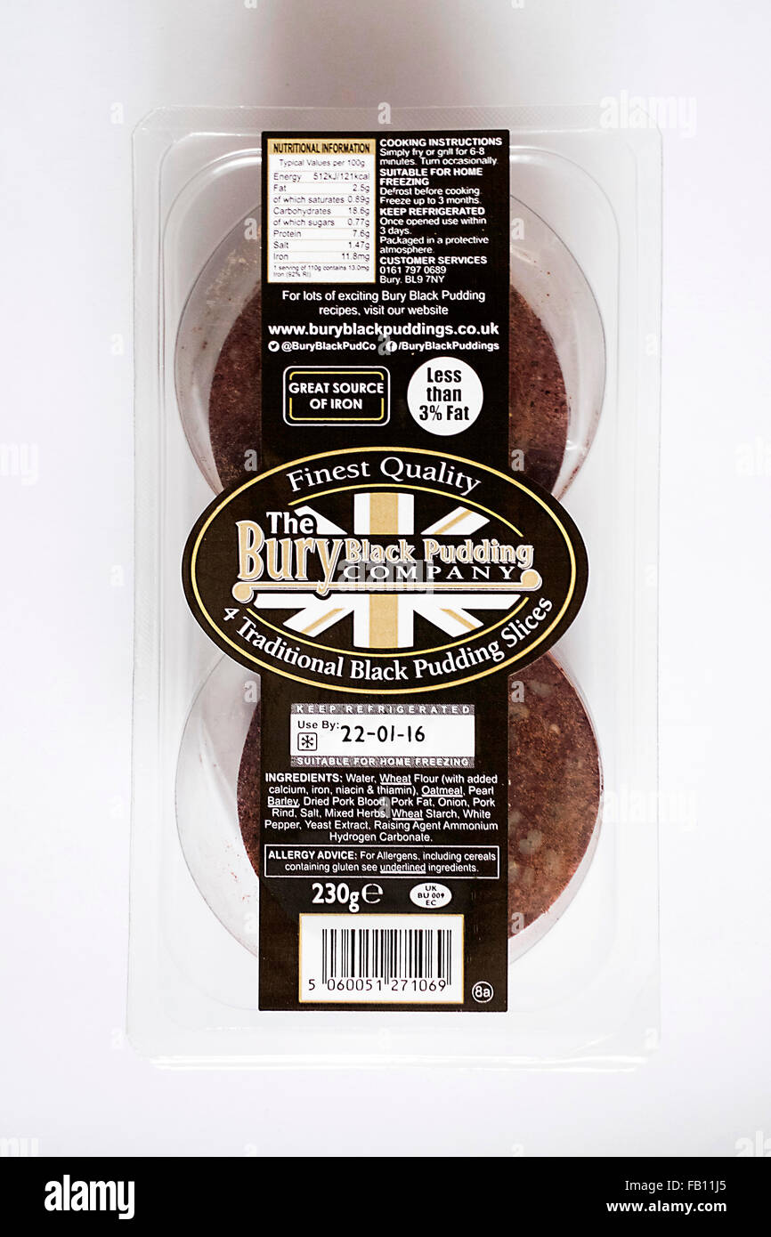 Un pacchetto di seppellire il Black Pudding Azienda salsiccia Foto Stock
