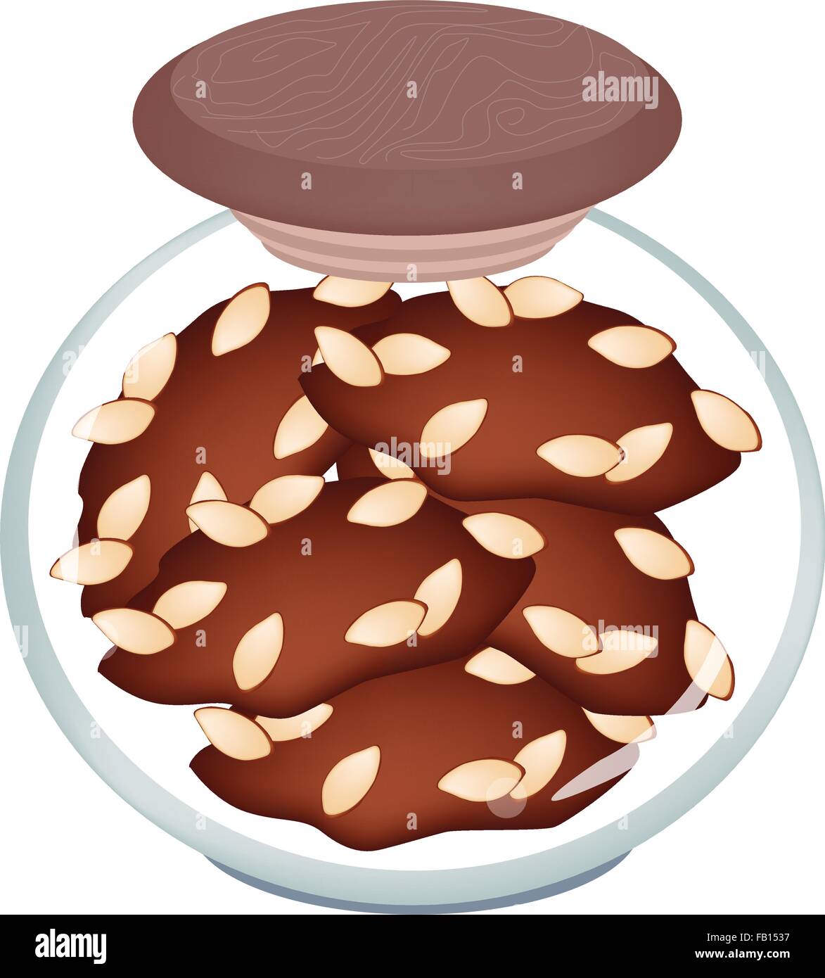 Snack e dessert fatti in casa biscotti al cioccolato o biscotti con le mandorle in un vasetto di vetro. Illustrazione Vettoriale
