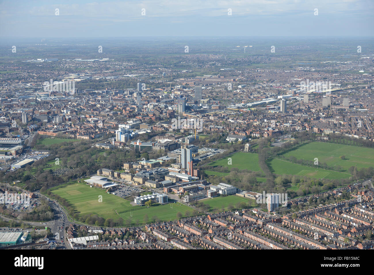 Antenna generali vedute della East Midlands città di Leicester su un luminoso giorno di sole Foto Stock