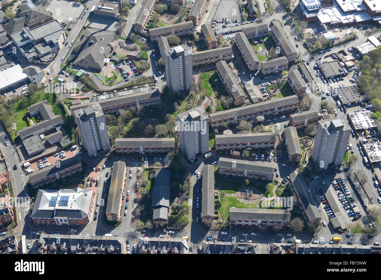 Una vista aerea dell'area urbana Spinney colline in Leicester Foto Stock