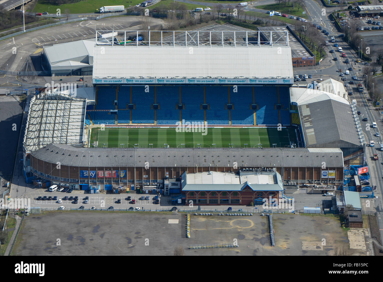 Una veduta aerea di Elland Road, casa di Leeds United FC Foto Stock