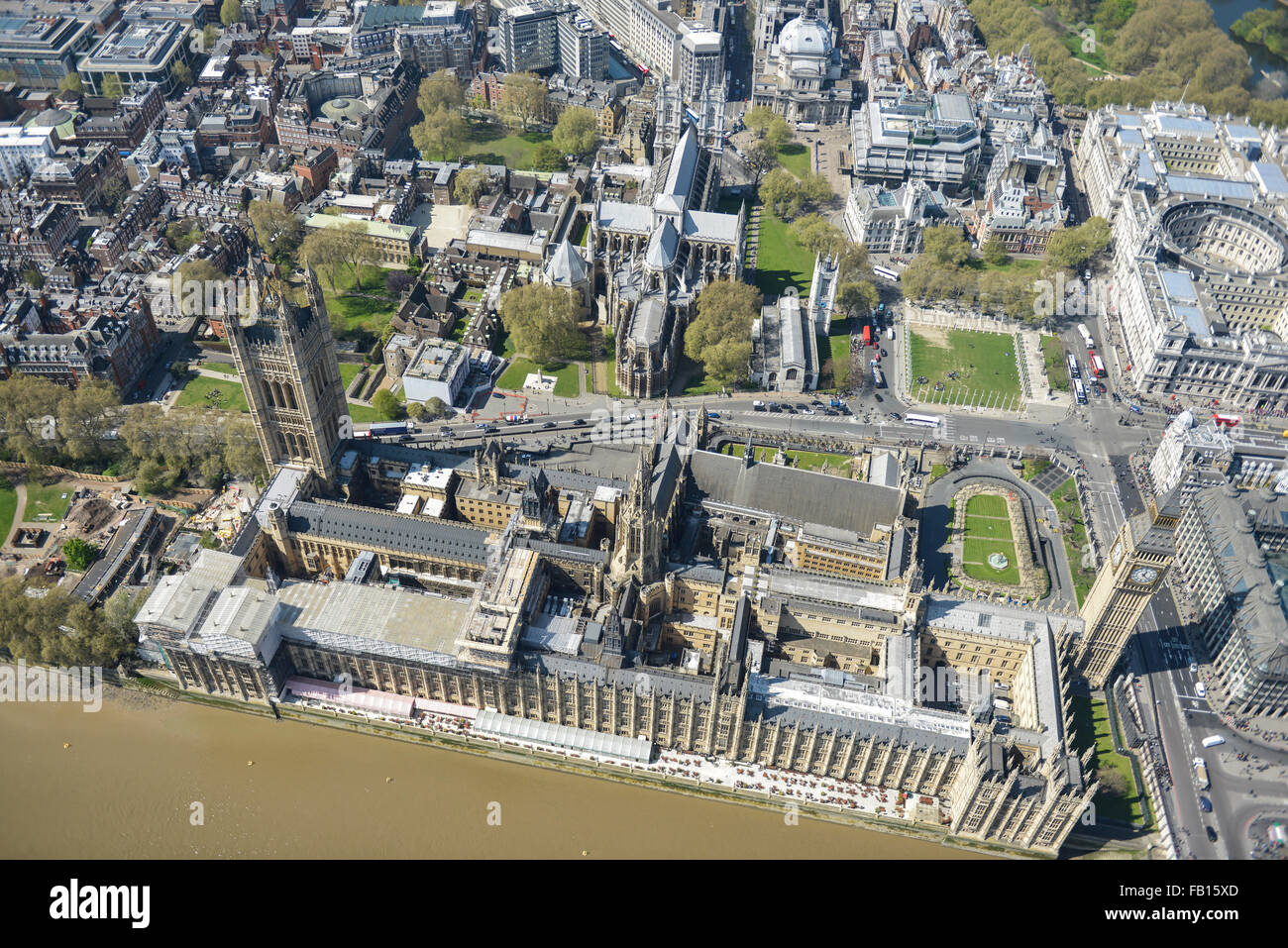 Una ripida vista aerea del case del Parlamento, Westminster Foto Stock