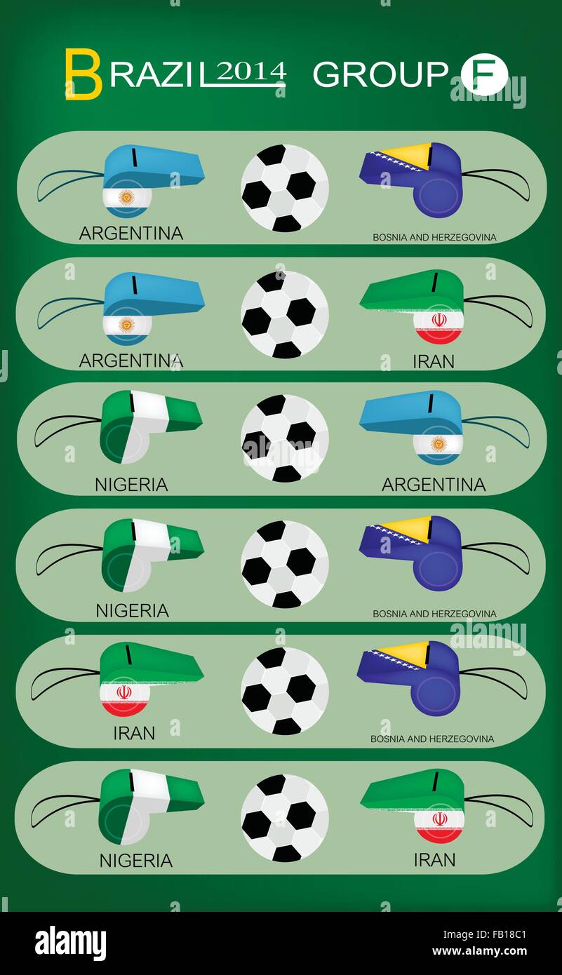 Brasile 2014 Gruppo F, le bandiere del 4 Nazioni di calcio o il campionato di calcio nel Torneo finale in Brasile. Illustrazione Vettoriale