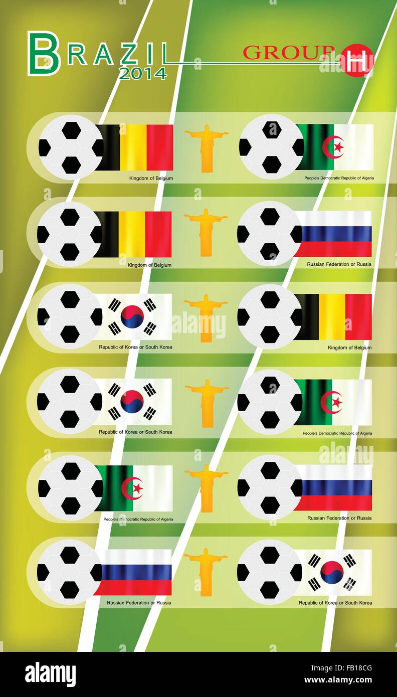 Brasile 2014 Gruppo H, bandiere di 4 Nazioni di calcio o il campionato di calcio nel Torneo finale in Brasile. Illustrazione Vettoriale