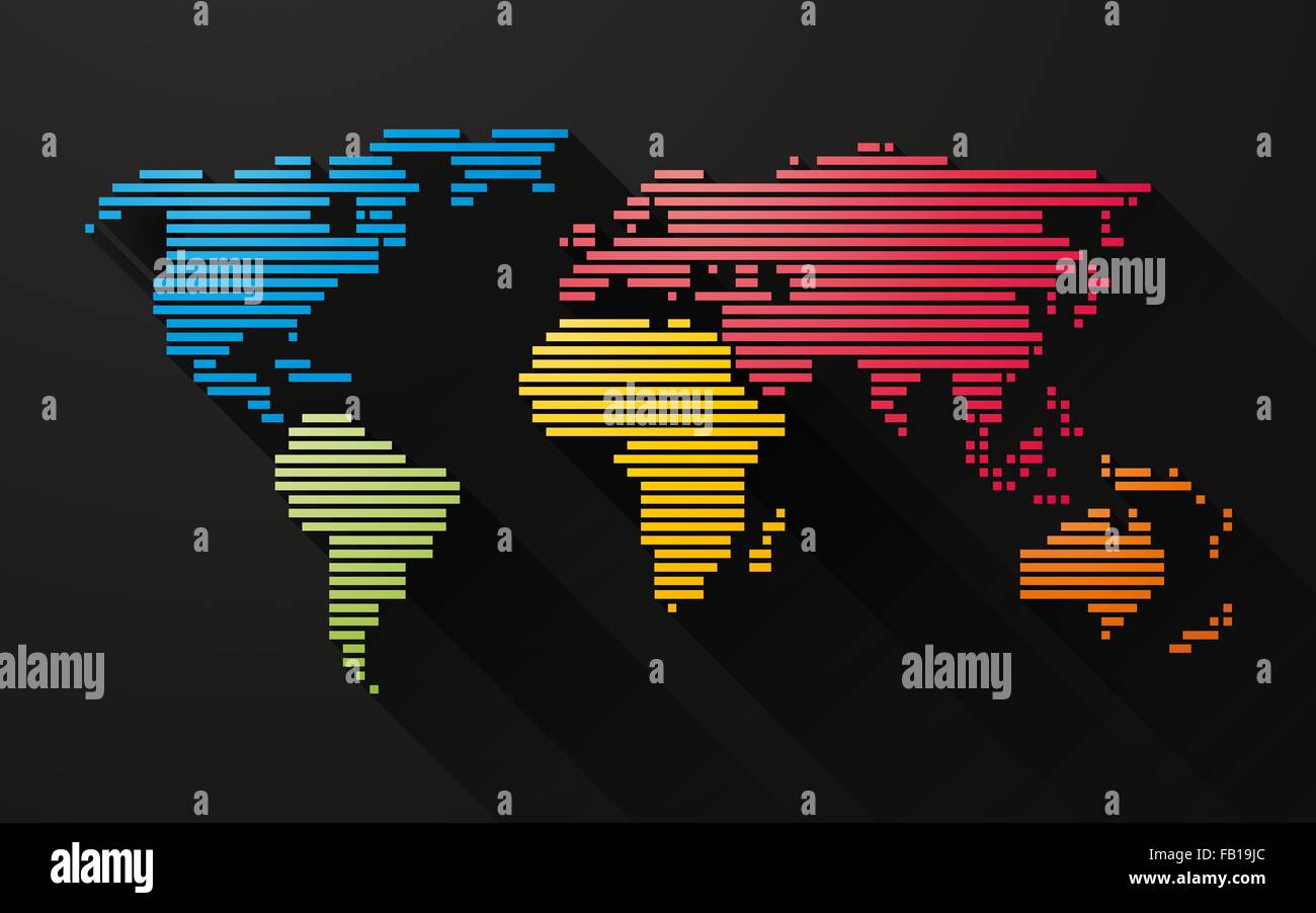 Semplice colorata mappa del mondo creato da linee con ombre lunghe Illustrazione Vettoriale Semplice colorata mappa del mondo creato da linee con ombre lunghe Illustrazione Vettoriale