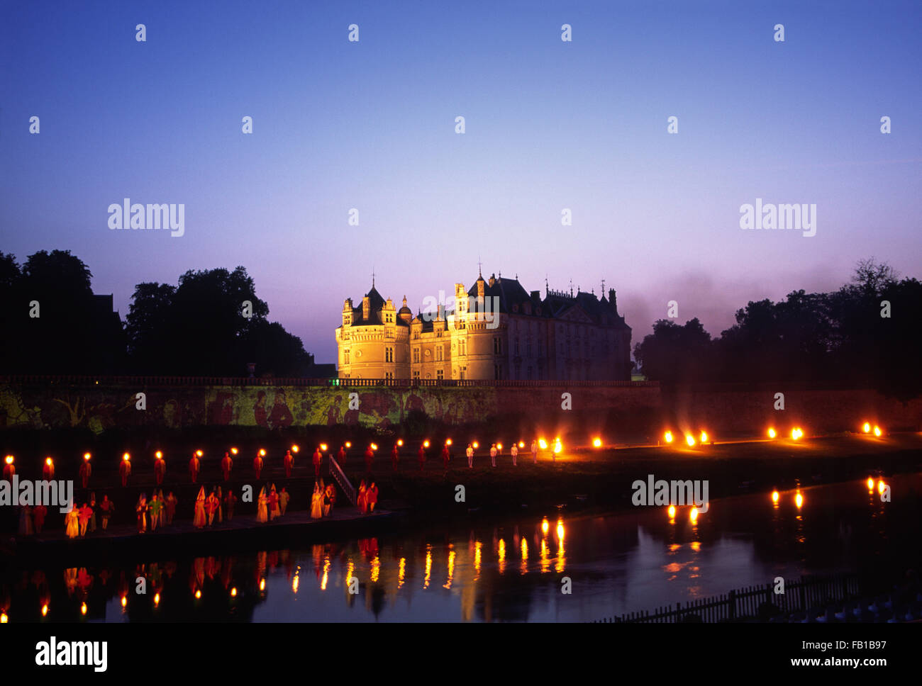 Le Lude Chateau Son et lumiere, Loire, Francia Foto Stock