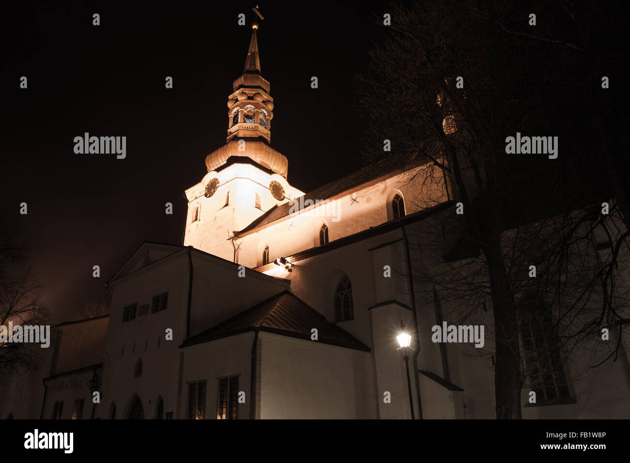 St Mary Cattedrale noto anche come la cupola chiesa vecchia a Tallinn di notte Foto Stock
