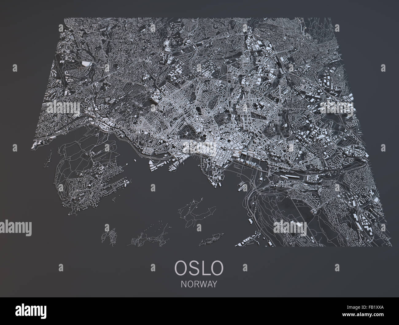 Oslo, vista satellitare, mappa, città, Norvegia Foto Stock