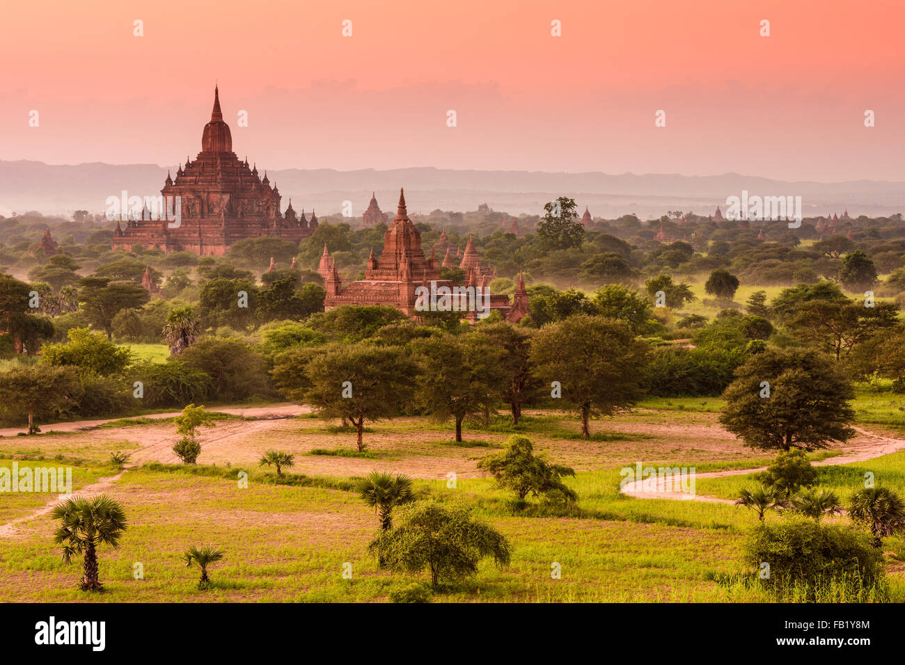 Bagan, Myanmar templi nel parco archeologico. Foto Stock