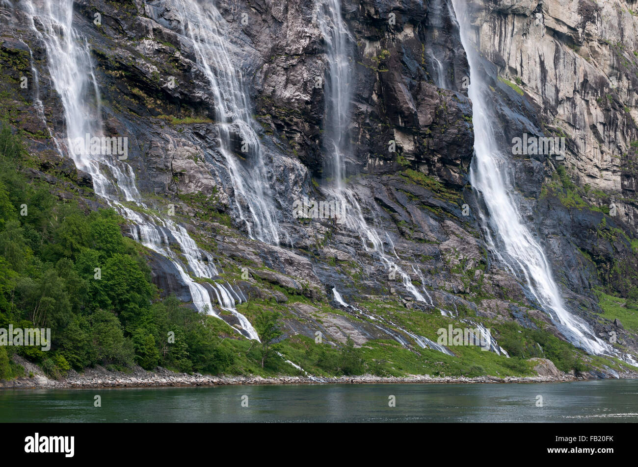 Sette sorelle cascate, il Geirangerfjord, Norvegia Foto Stock