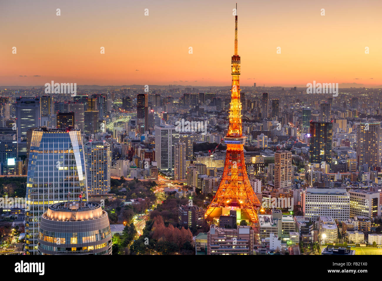 Tokyo, Giappone cityscape presso la Torre di Tokyo. Foto Stock