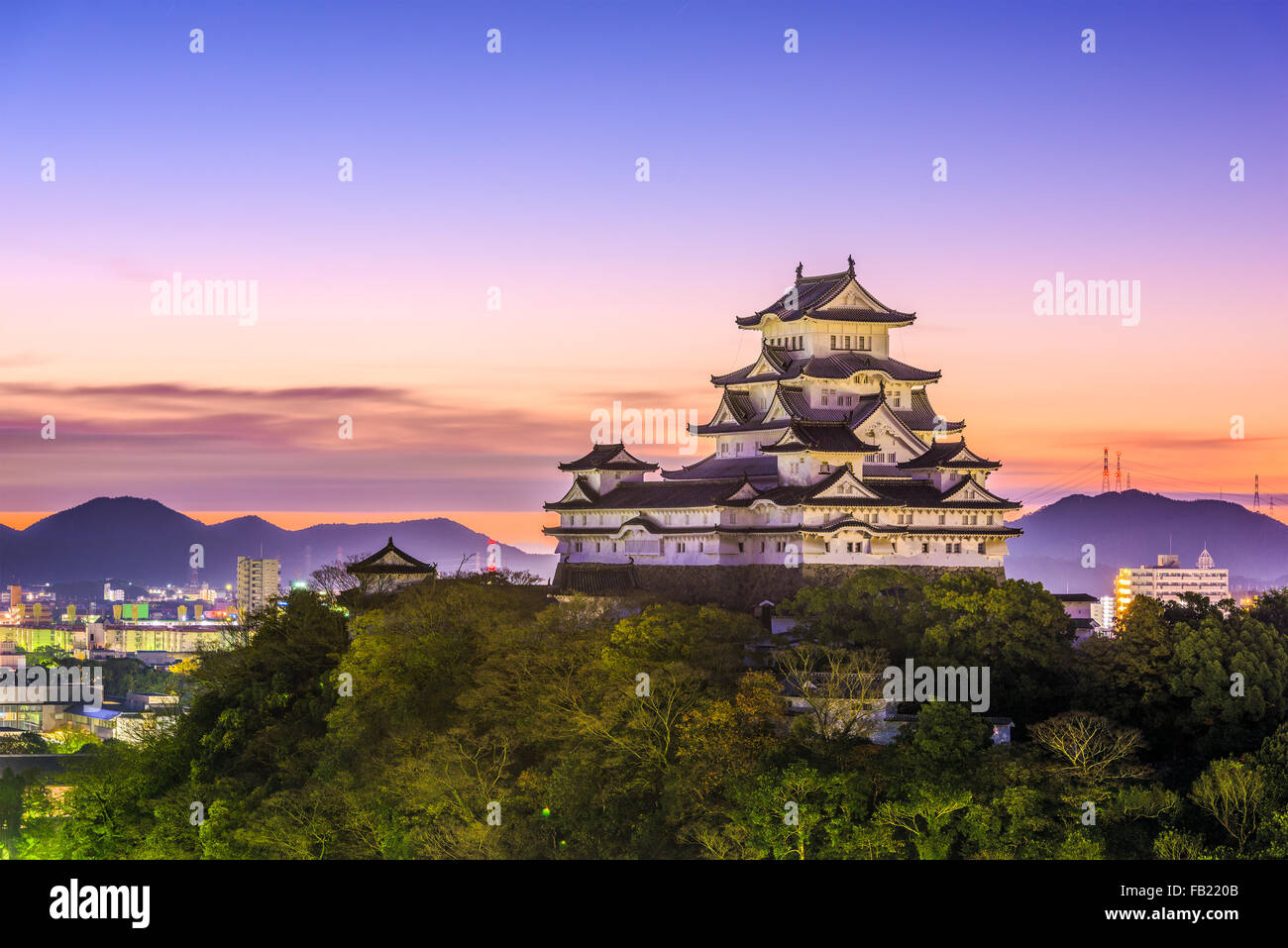 Himeji, Giappone alba presso il castello di Himeji. Foto Stock