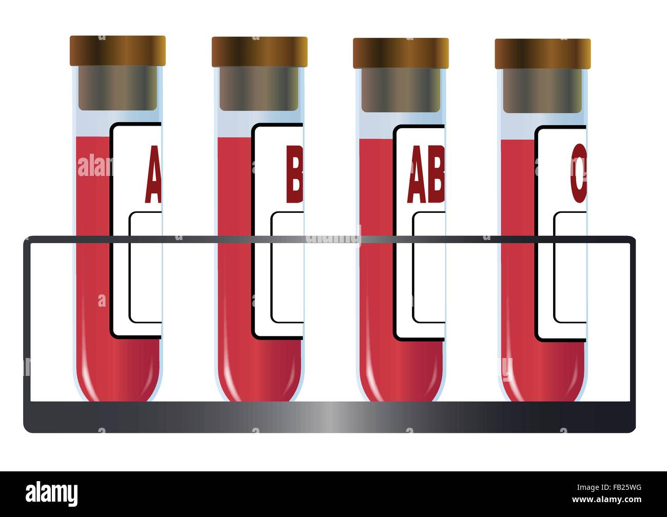 Una raccolta di quattro provette in un cestello di metallo ciascuno con un particolare umano gruppo bliid Illustrazione Vettoriale