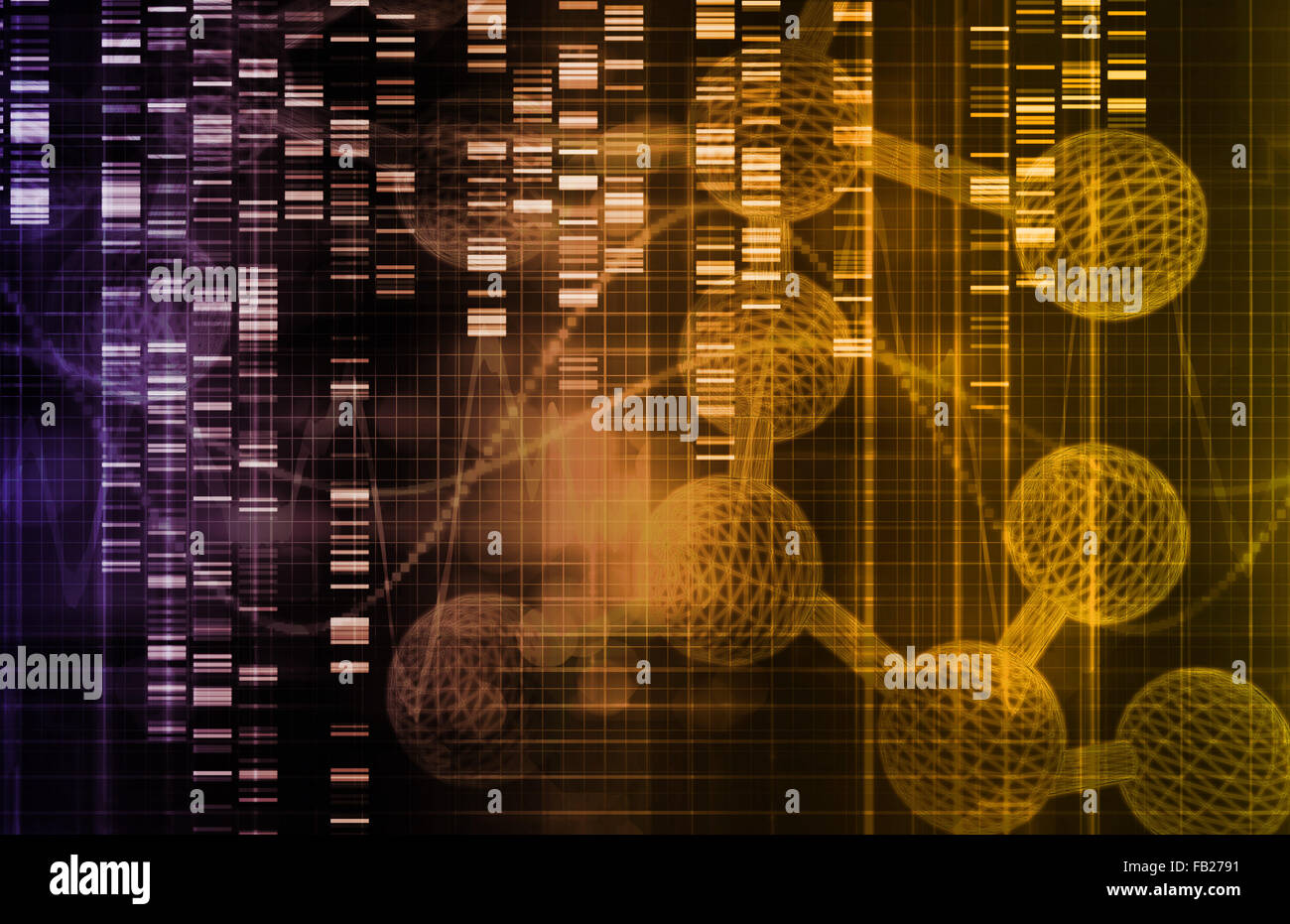 Background genetico con il DNA del genoma di arte di sequenza Foto Stock