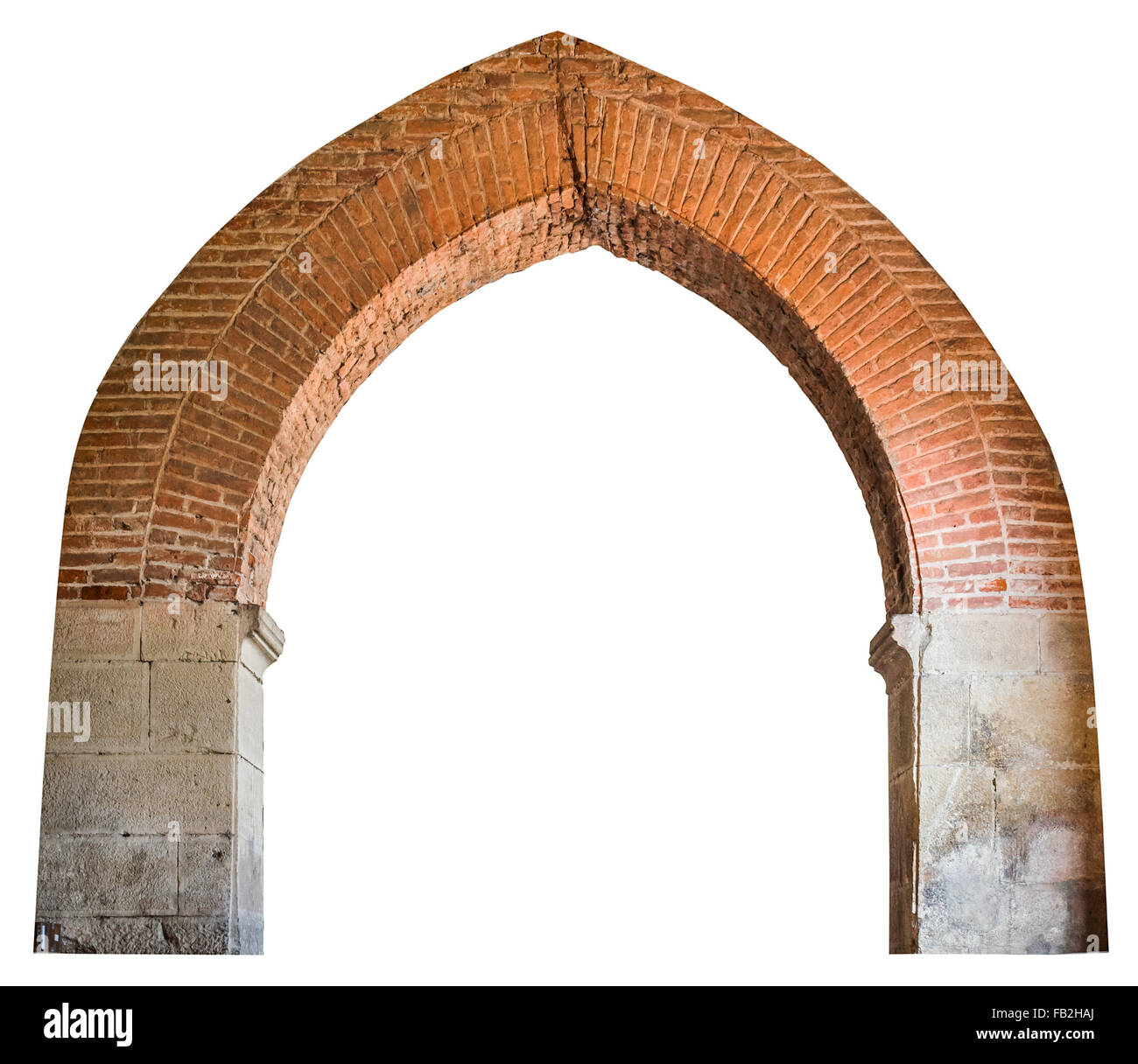 Mattone arco ogivale in un ex monastero benedettino. Foto Stock