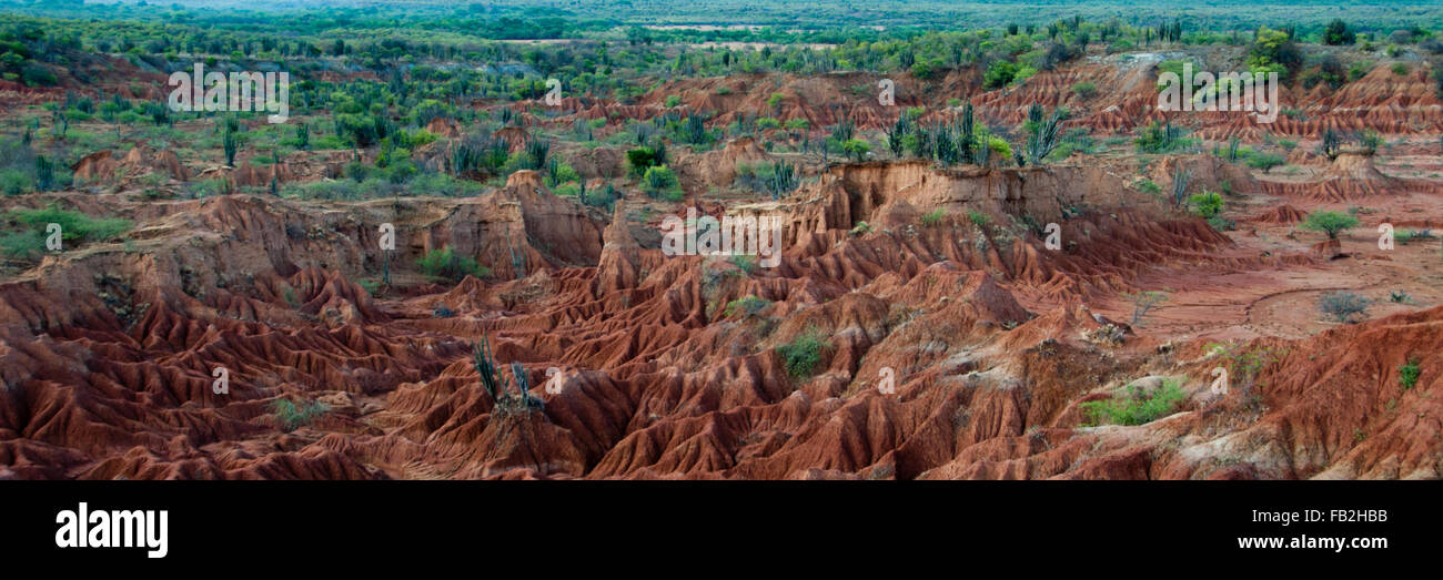 Panoramica di sabbia rossa la formazione di pietra di Tatacoa desert in Huila, Foto Stock