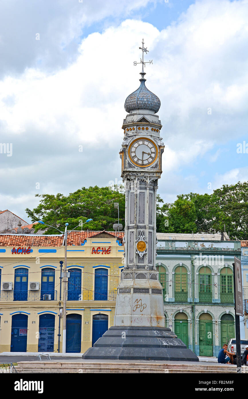 Ferro-cast di clock tower torre quadrata Belem Para Brasile Foto Stock