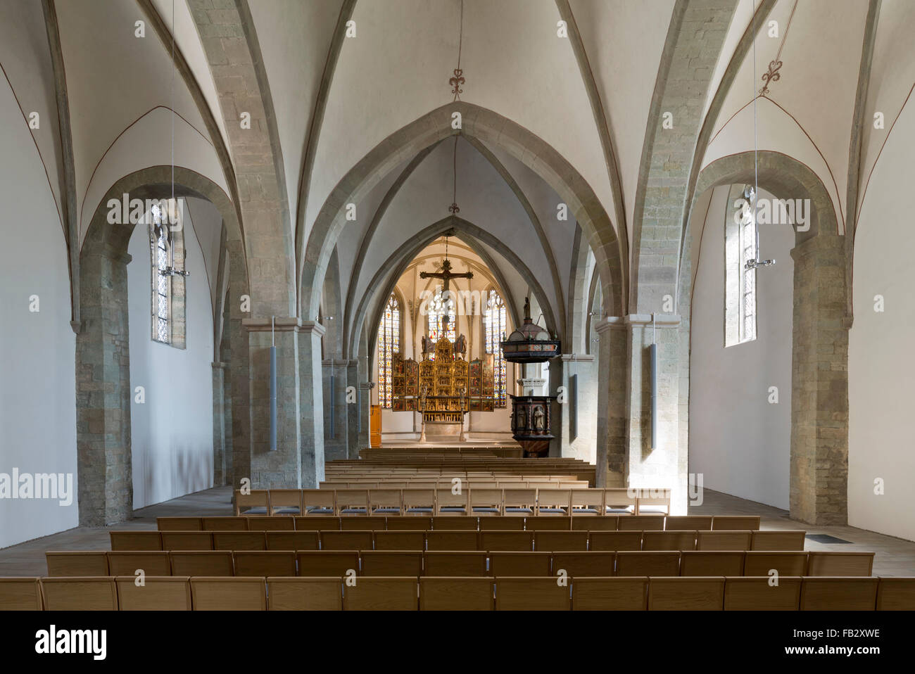 Schwerte, Kirche San Viktor, Innenraum nach Osten Foto Stock