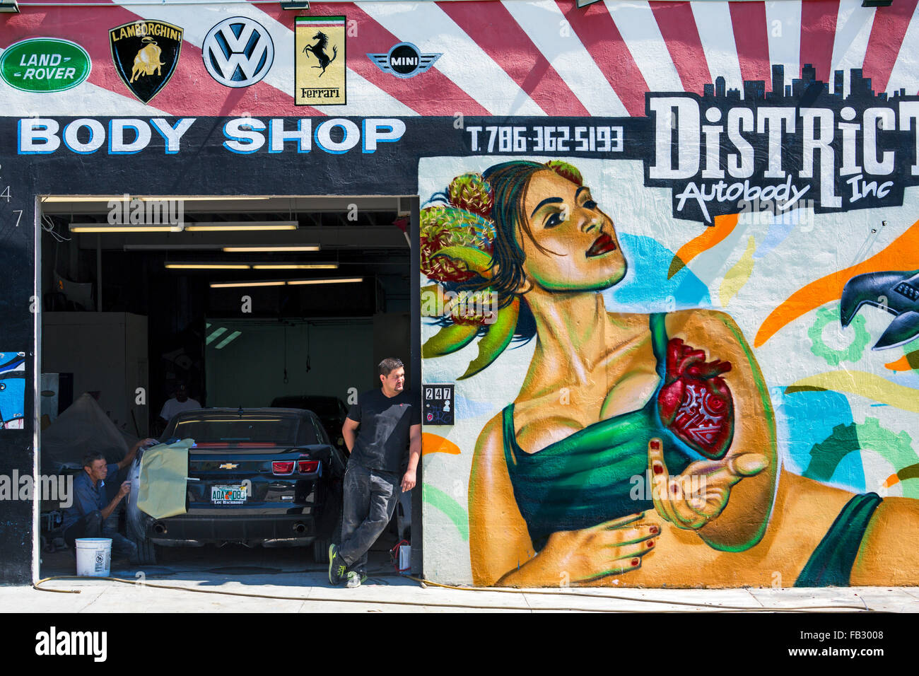 Graffiti street art in Wynwood Art District di Miami, Florida, Stati Uniti d'America Foto Stock