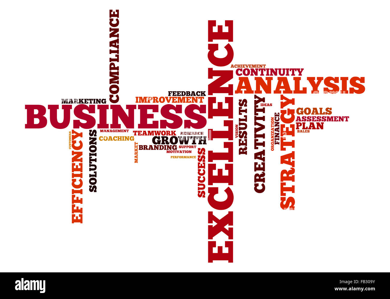 Word cloud per il business, analisi, strategia ed eccellenza Foto Stock