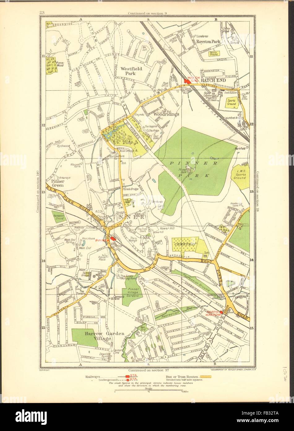 PINNER: Berlina fine, North Harrow,Eastcote, Royston Park,Westfield Park, 1937 Mappa Foto Stock