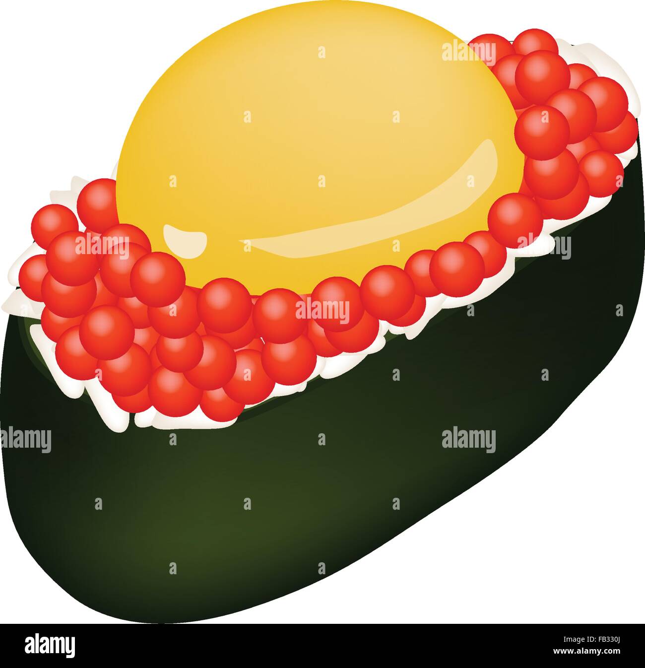 La cucina giapponese, illustrazione di deliziose uova di salmone Sushi o Ikura maki sushi con Uzura o materie Uovo di quaglia Sushi. Illustrazione Vettoriale