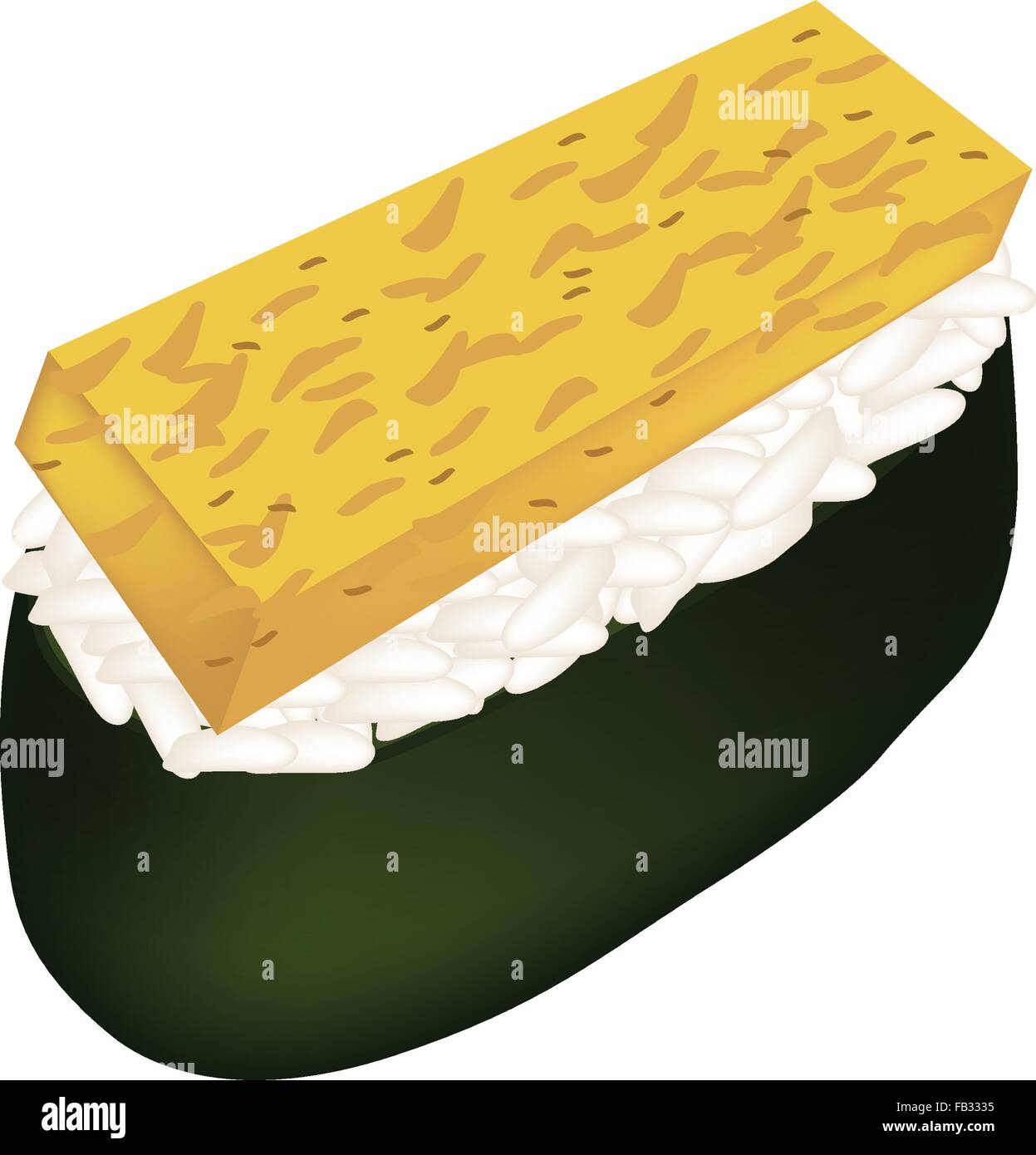 La cucina giapponese, illustrazione di Sushi Tamagoyaki o Omelett giapponese Nigiri isolati su sfondo bianco. Illustrazione Vettoriale