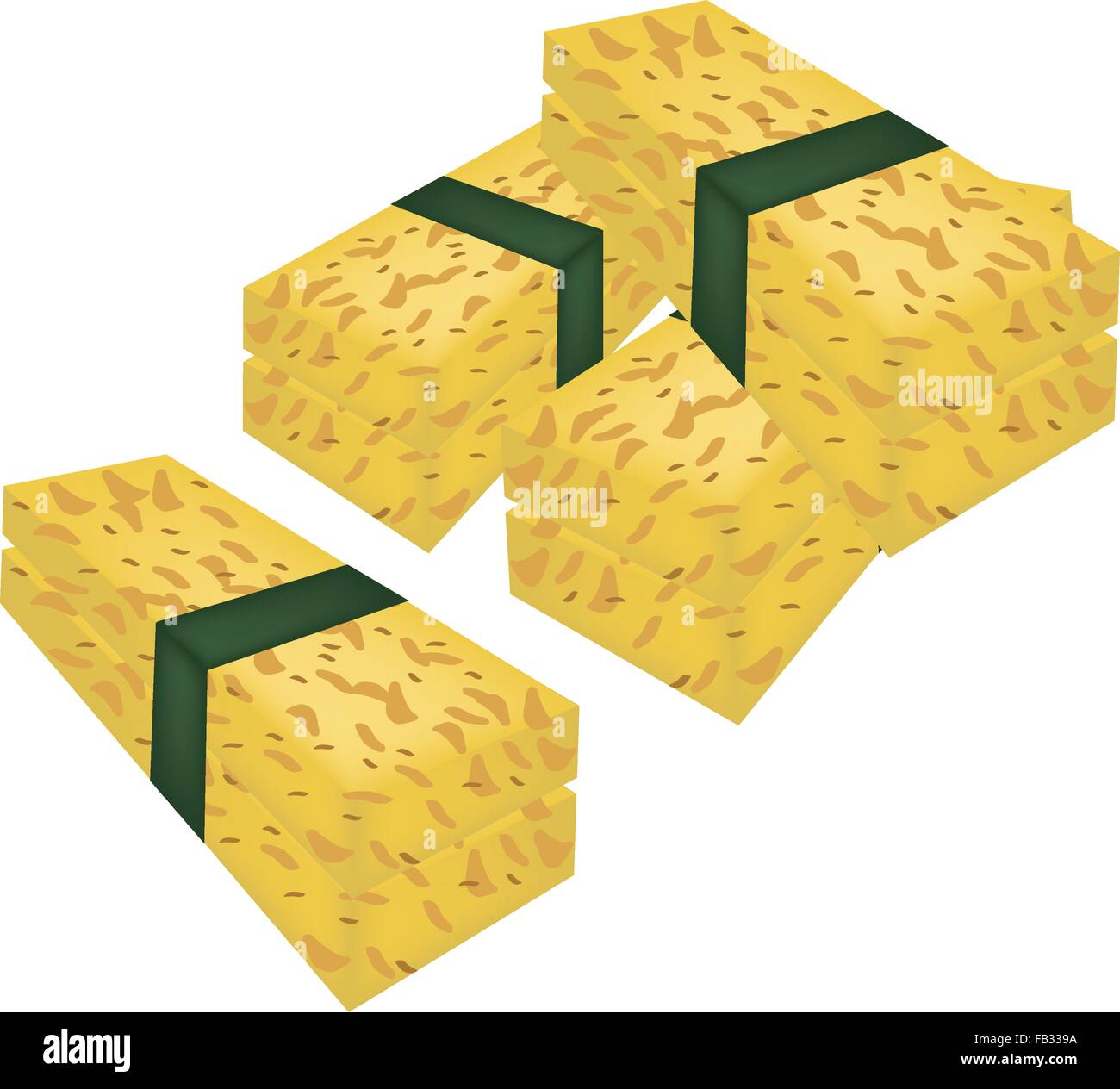 La cucina giapponese, illustrazione di Sushi Tamagoyaki o Omelett giapponese Nigiri isolati su sfondo bianco. Illustrazione Vettoriale