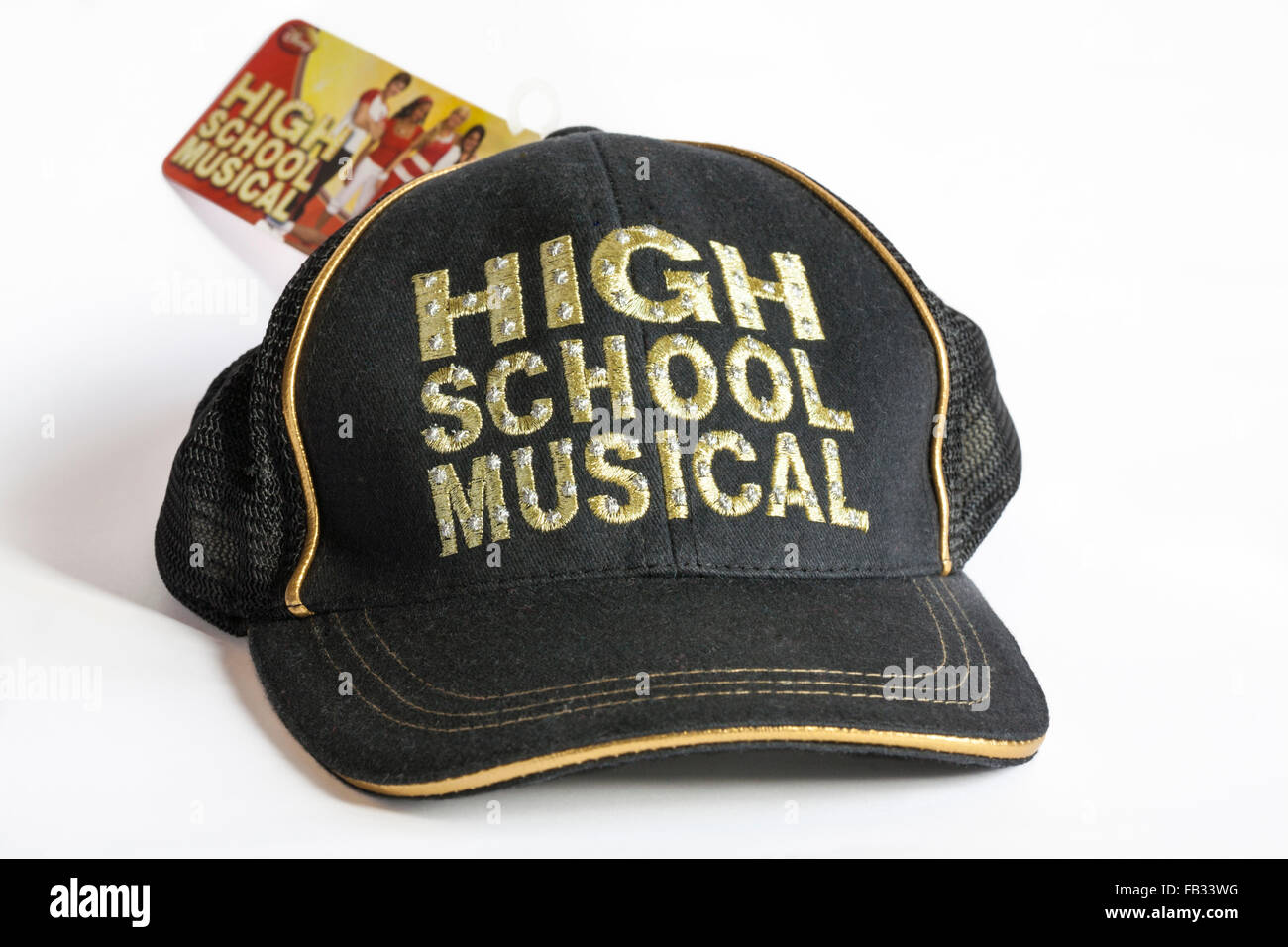 Nero High School Musical cappello da baseball isolati su sfondo bianco Foto Stock