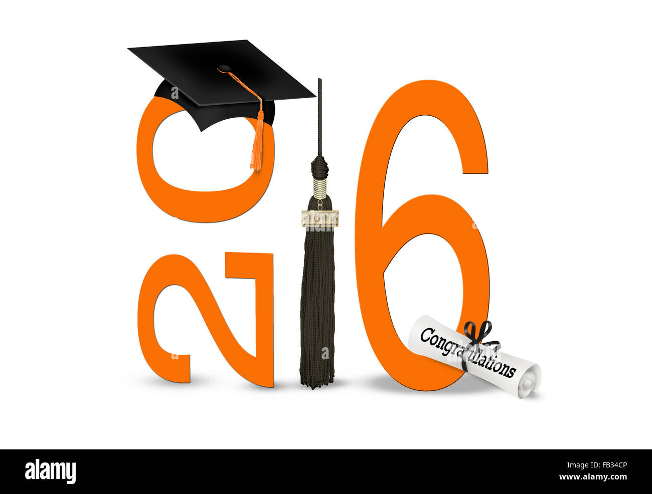 Graduazione nera PAC e fiocco con diploma per classe di 2016. Foto Stock