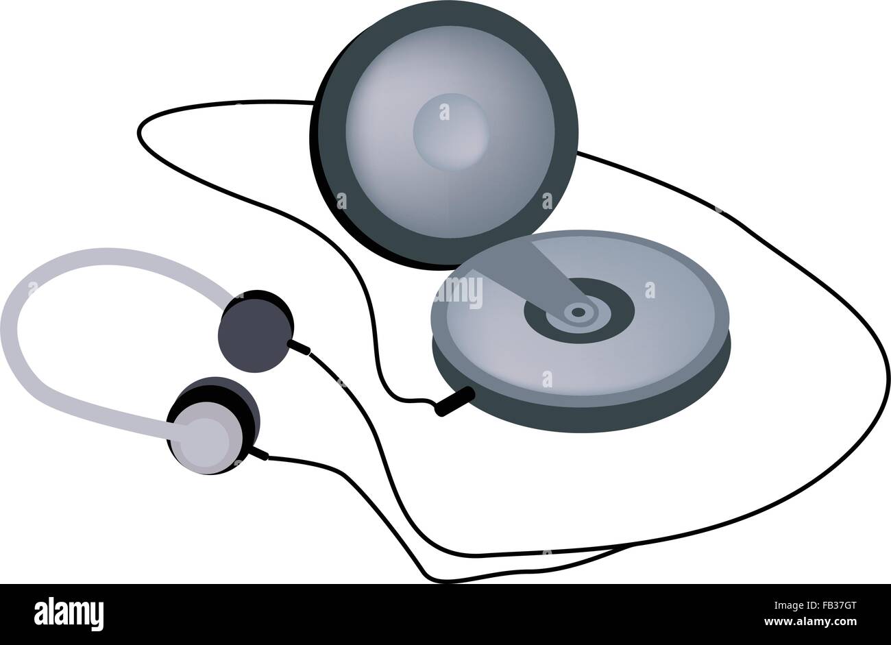 Illustrazione di cuffie o auricolari utilizzati con lettore CD e DVD, Home Theatre, computer o dispositivi portatili. Illustrazione Vettoriale