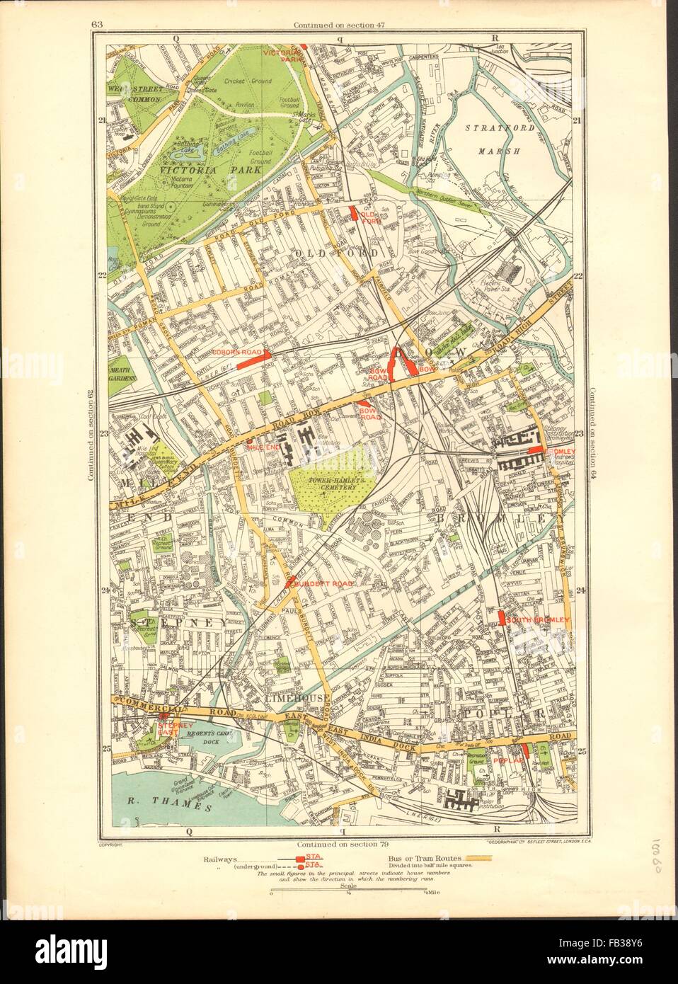 EAST END: Prua,Bromley,Limehouse,Old Ford,pioppo,Victoria Park,Stepney, 1937 Mappa Foto Stock