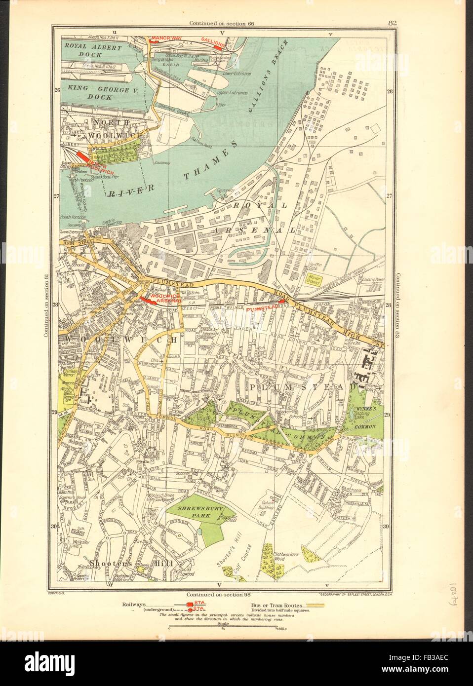 Londra: North Woolwich,Plumstead,Gallions,Manor modo,Woolwich Arsenal, 1937 Mappa Foto Stock