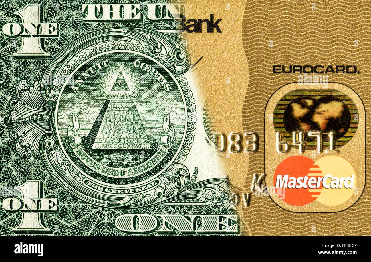 La banconota di un dollaro americano è convertito in una carta di credito. Concetto di immagine Foto Stock