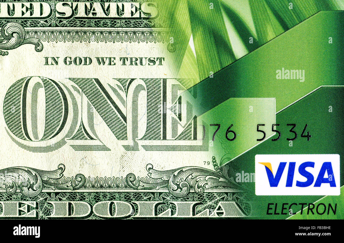 La banconota di un dollaro americano è convertito in una carta di credito. Concetto di immagine Foto Stock