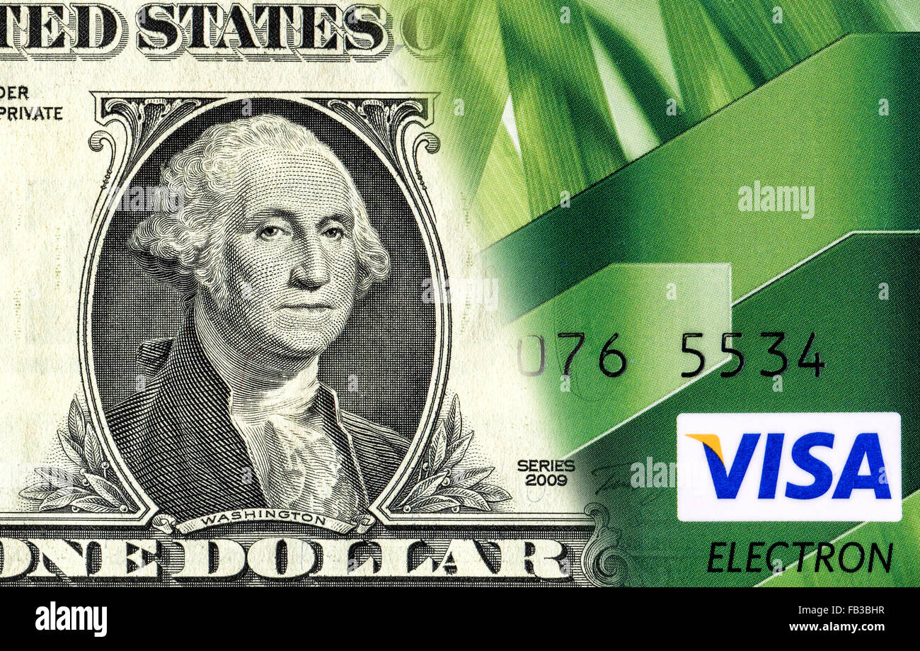 La banconota di un dollaro americano è convertito in una carta di credito. Concetto di immagine Foto Stock