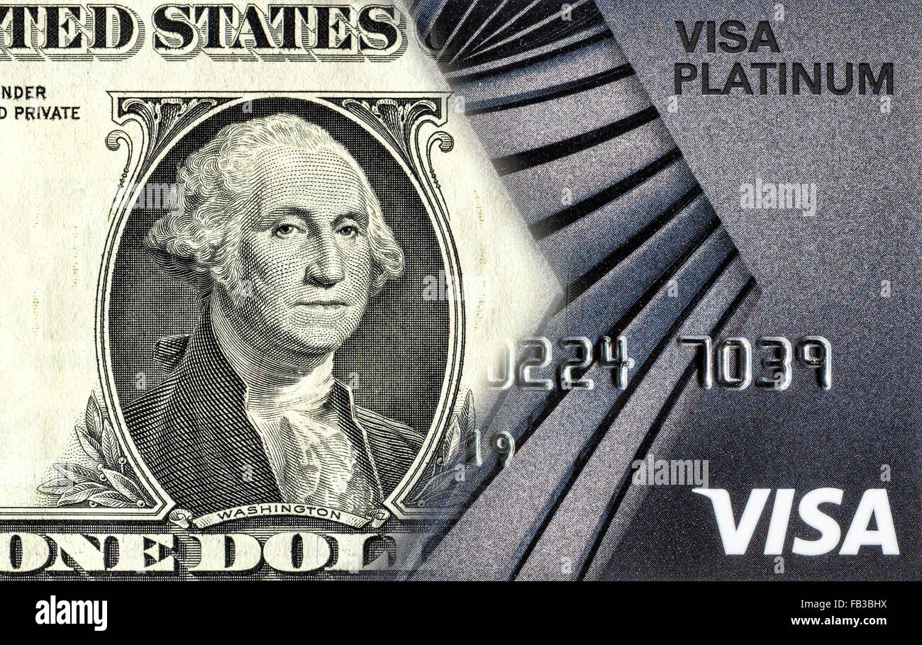 La banconota di un dollaro americano è convertito in una carta di credito. Concetto di immagine Foto Stock