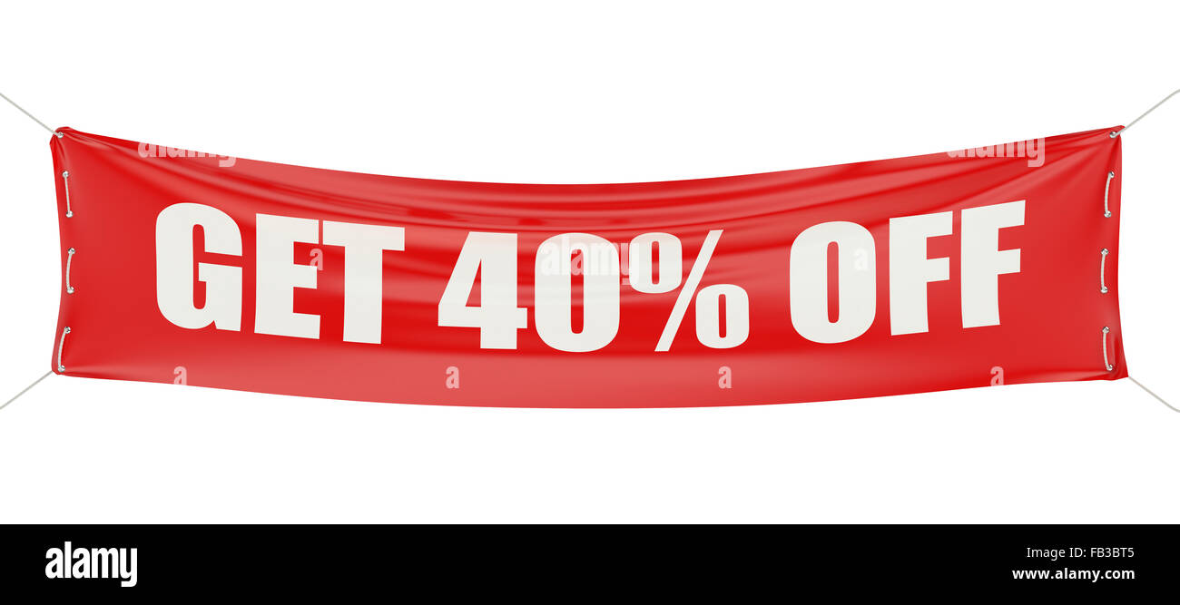 Vendita sconto ottengono il 40% off concetto sul banner rosso Foto Stock